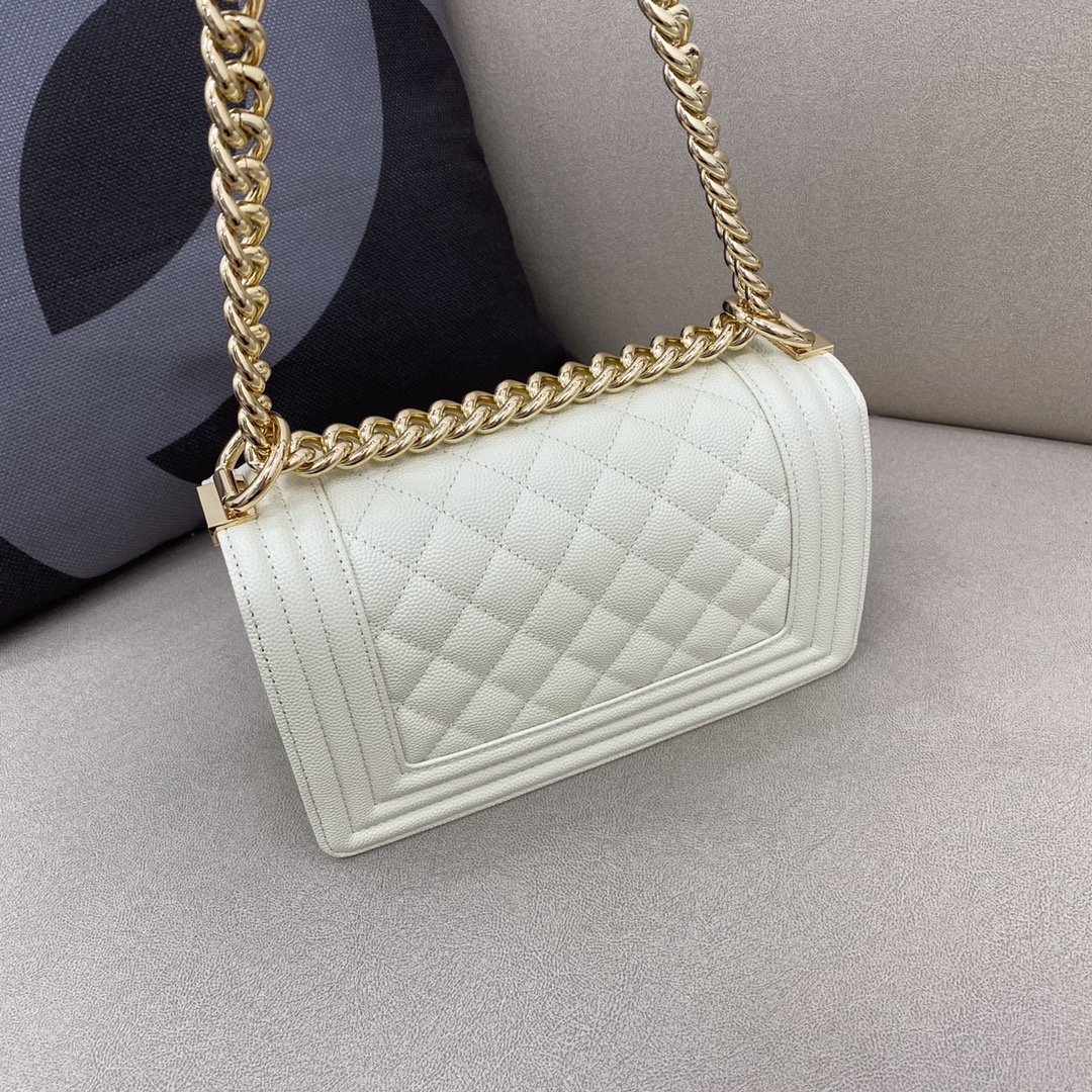 Caviar Small Boy Handbag Flap Bag A67085 White/Gold